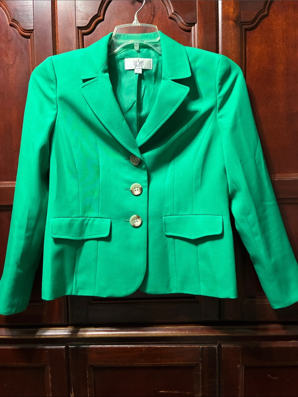 Le Suit Petite size 4P Emerald Green Notch Lapel Blazer